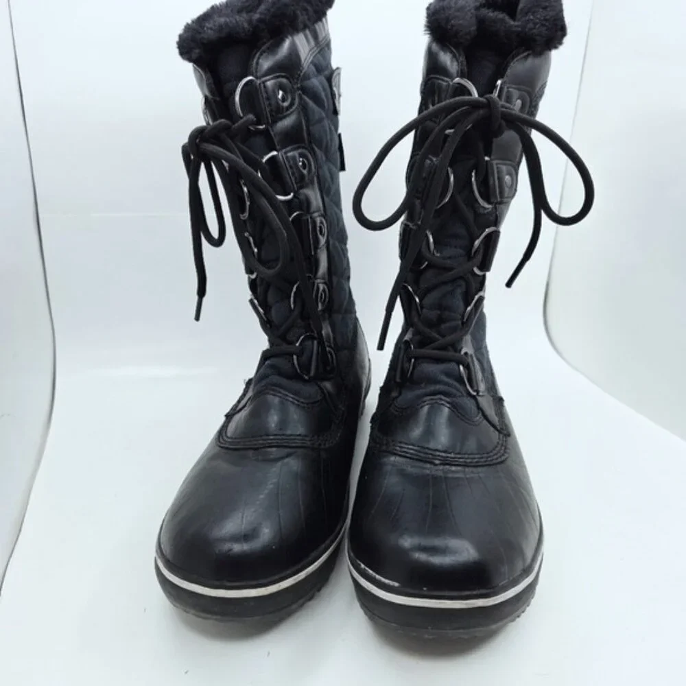 JBU Lorna Black Faux Fur Lined Quilted Lace Up Winter Snow Boots Women's Size 6